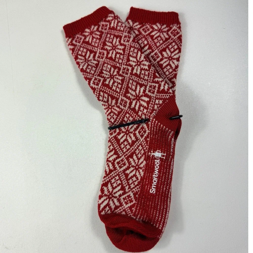 Smartwool Traditional Snowflake Crew Socks Womens L Crimson Red Merino New